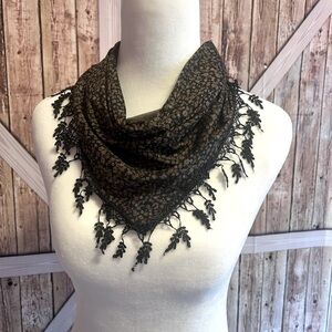 Elegant Black and Brown Lace Scarf